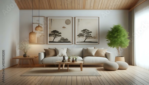 Modern Minimalist Living Room with Asian-Inspired Decor