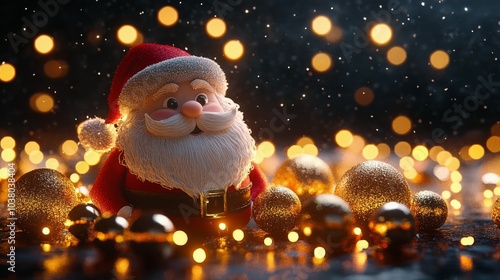 Cheerful Santa figurine surrounded by festive decorations during the holiday ...