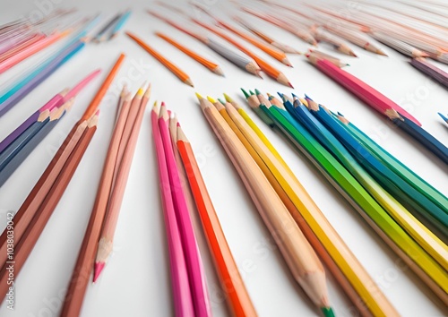Bright colored pencils on a white background.