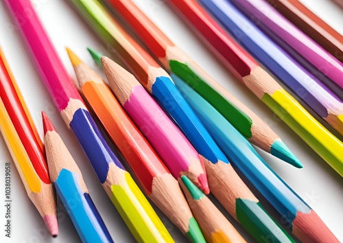 Bright colored pencils on a white background.