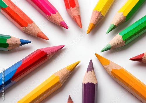 Bright colored pencils on a white background.