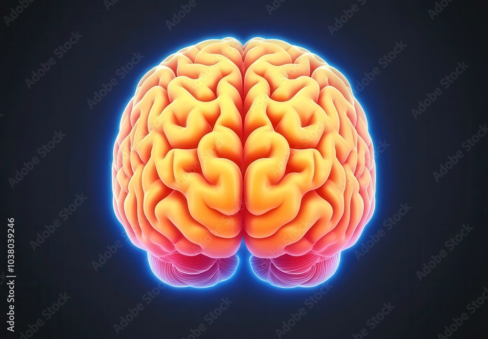Colorful brain illustration, glowing effect, on a dark background for educational purposes. Colorful brain illustration, glowing effect, on a dark background for educational purposes.