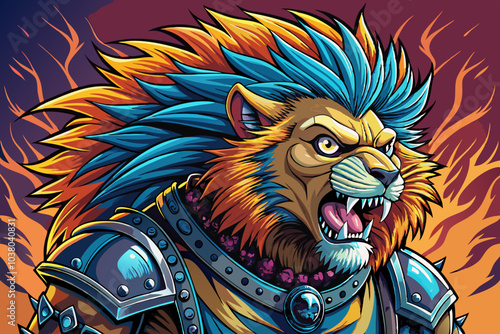 lion punk style vector with mohawk, isolated background photo