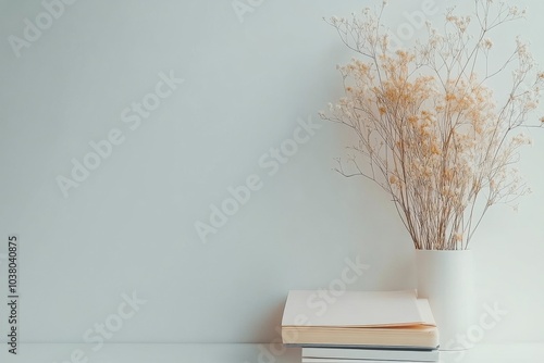 A stack of colorful notebooks and a blank notepad arranged neatly on a wooden...