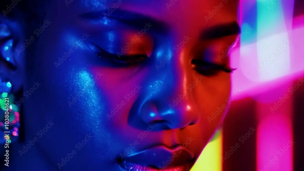 Vibrant neon portrait of a woman in blue and pink lighting Vibrant neon portrait of a woman in blue and pink lighting