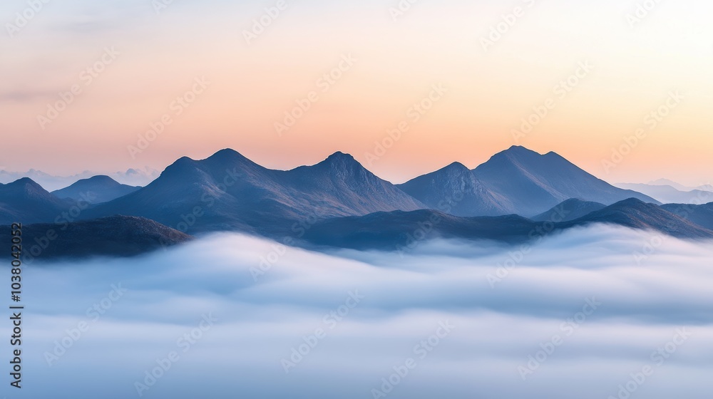 Ghostly mountain peaks looming above cloud inversion Ghostly mountain peaks looming above cloud inversion