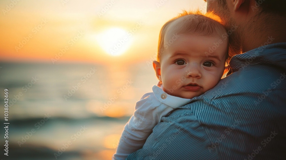 Parent holding a baby gently in their arms, with a serene background Parent holding a baby gently in their arms, with a serene background
