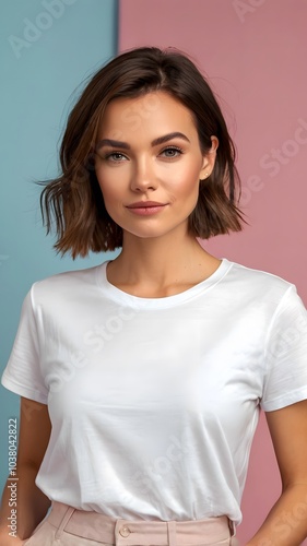 Beautiful women wearing white T-shirt. Mockup template for design print. Generative ai