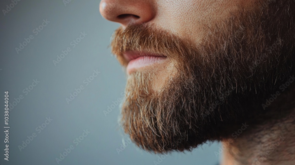Fototapeta premium Close-up of a well-groomed beard with trimmed edges and a subtle shine, against a plain background