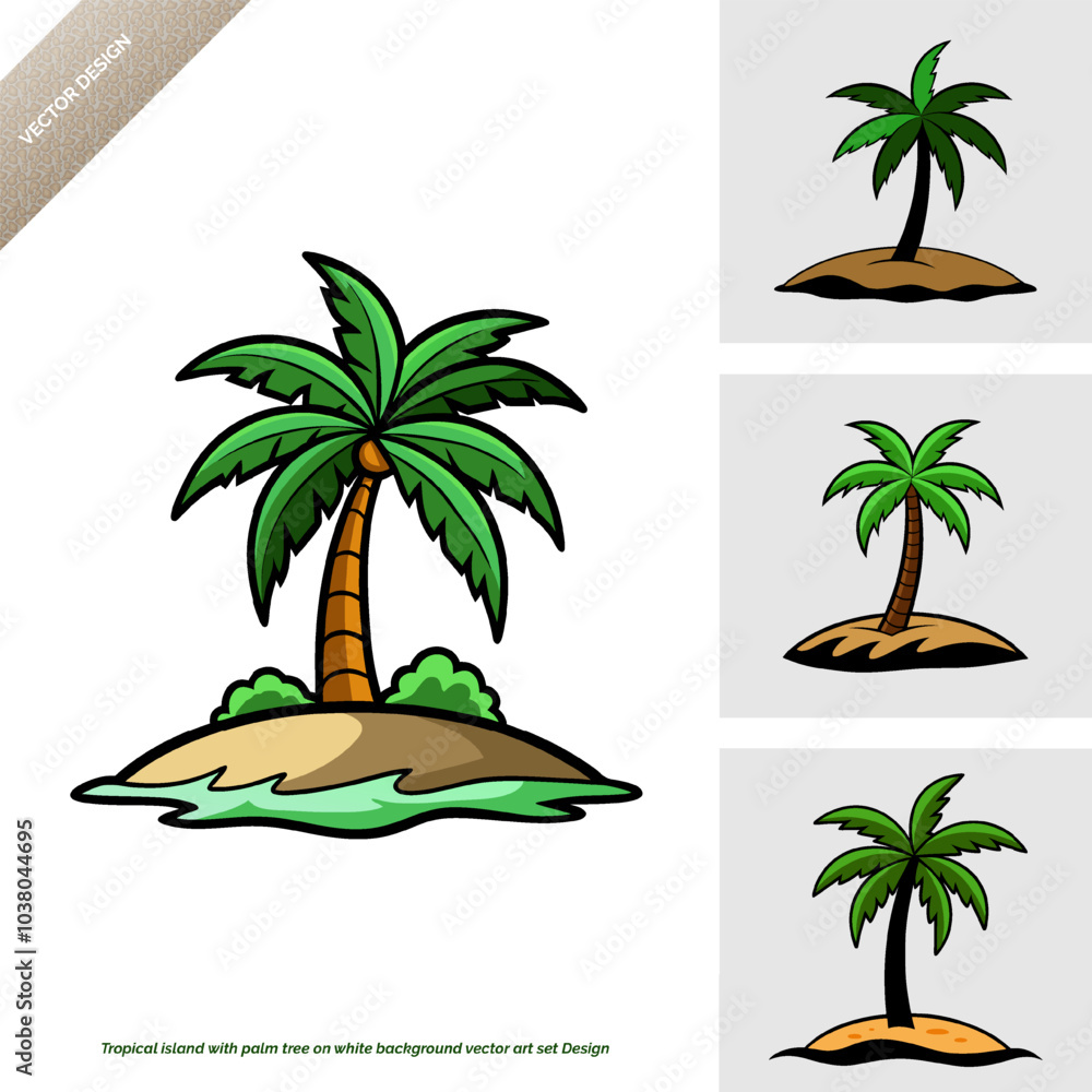 Fototapeta premium Tropical island with palm tree on white background vector art set Design
