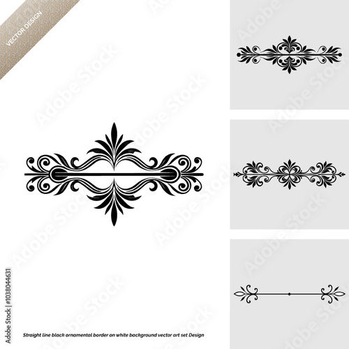 Straight line black ornamental border on white background vector art set Design