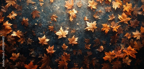 Fall leaves cover the ground in a forest during autumn as nature prepares for...