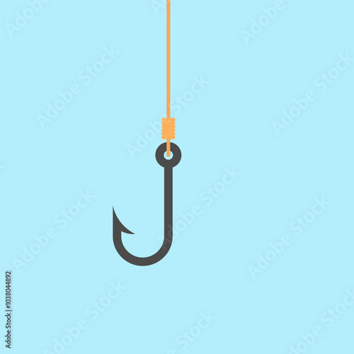 Hook and fishing line on blue background