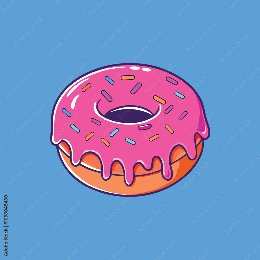 Pink Glazed Donut With Sprinkles Cartoon Vector Icon Illustration. Pink Glazed Donut With Sprinkles Cartoon Vector Icon Illustration.