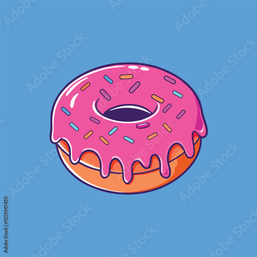 Pink Glazed Donut With Sprinkles Cartoon Vector Icon Illustration.