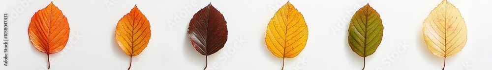 Fototapeta premium Leaves in different colors on a white background.