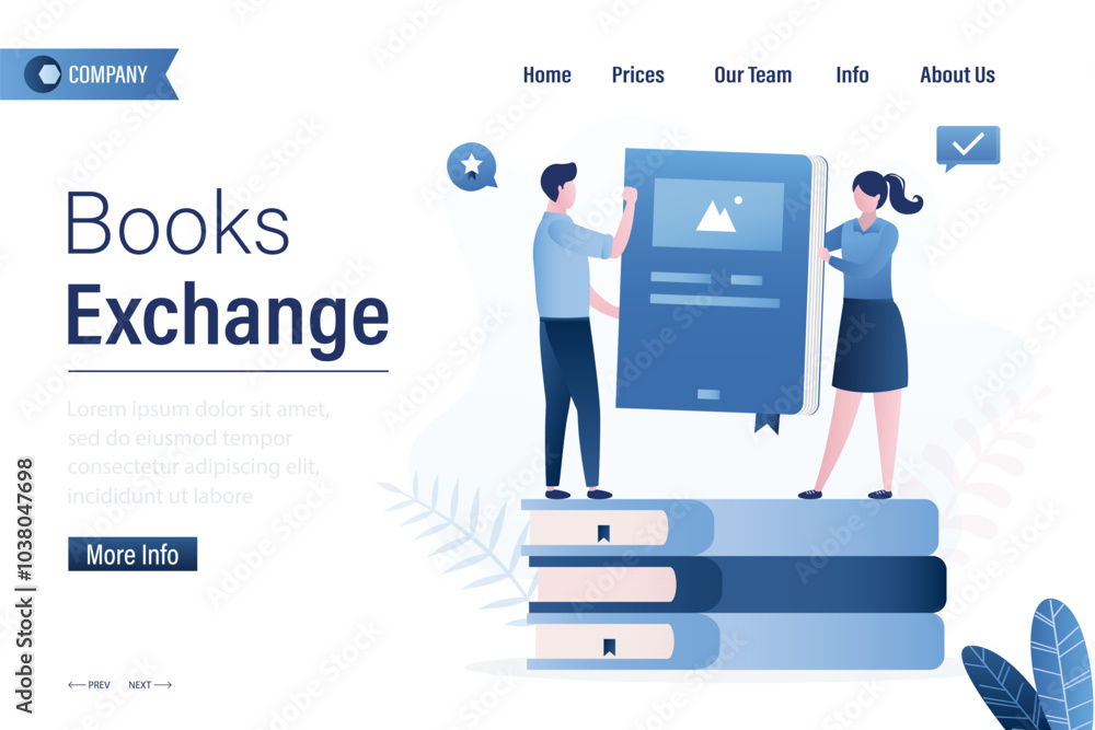 Book crossing, exchange, swap concept, landing page. People sharing, giving and getting literature to read. Readers friends, bookworms and bookcrossing. Happy people holds book