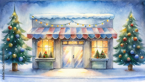 Storefront with Christmas decorations