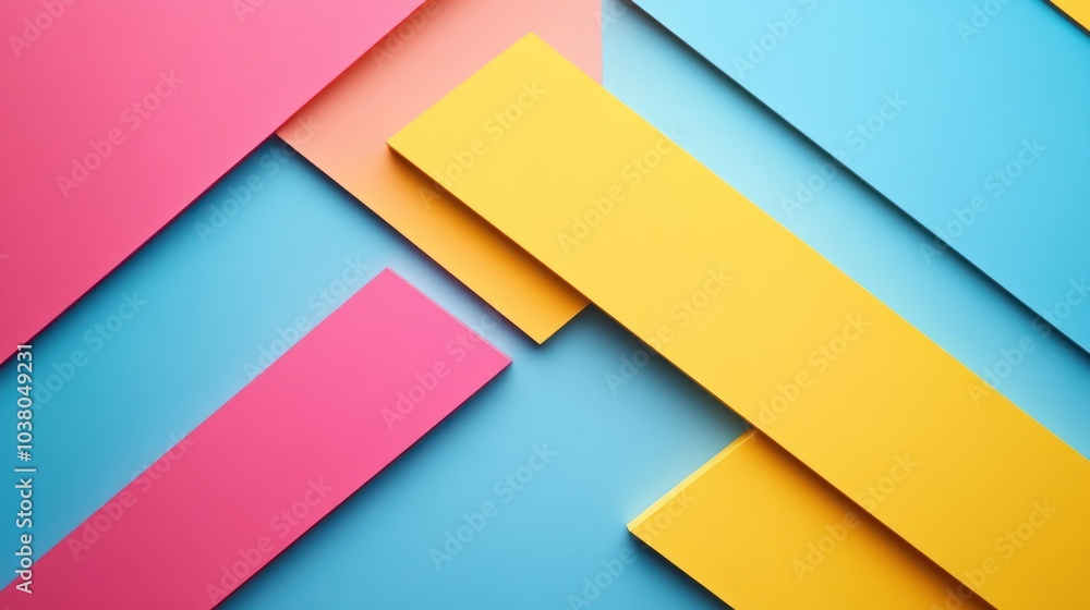 Colorful Abstract Composition with Overlapping Geometric Shapes in Vibrant Pink, Yellow, and Blue Colorful Abstract Composition with Overlapping Geometric Shapes in Vibrant Pink, Yellow, and Blue