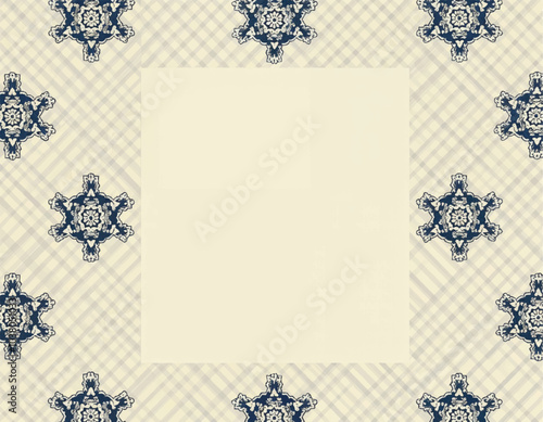 a square with a white sheet of paper on it and star of david seamless pattern on background