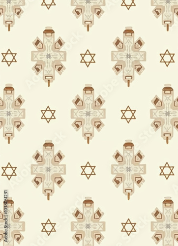 vector of a seamless pattern with crosses and stars of david on a beige background