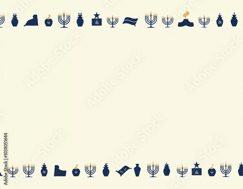 a vector collection of menorah and dreidels with torah scrolls and olive oil jugs form a border