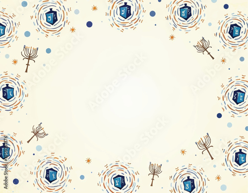 a seamless vector pattern with dreidels and hanukkah menorahs form a circular on a white background