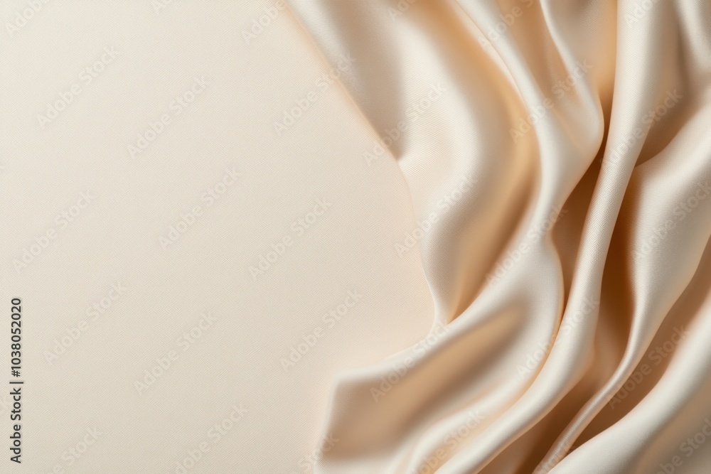 Beige silk fabric forming elegant waves on right side