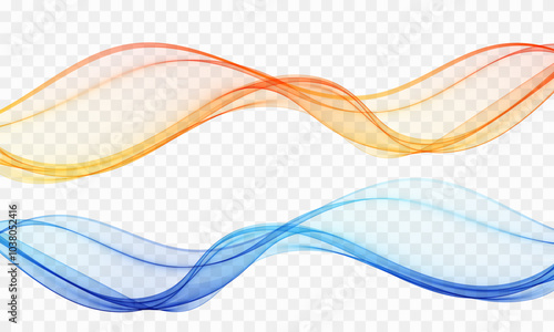 A set of abstract waves, a blue wave and an orange wave.