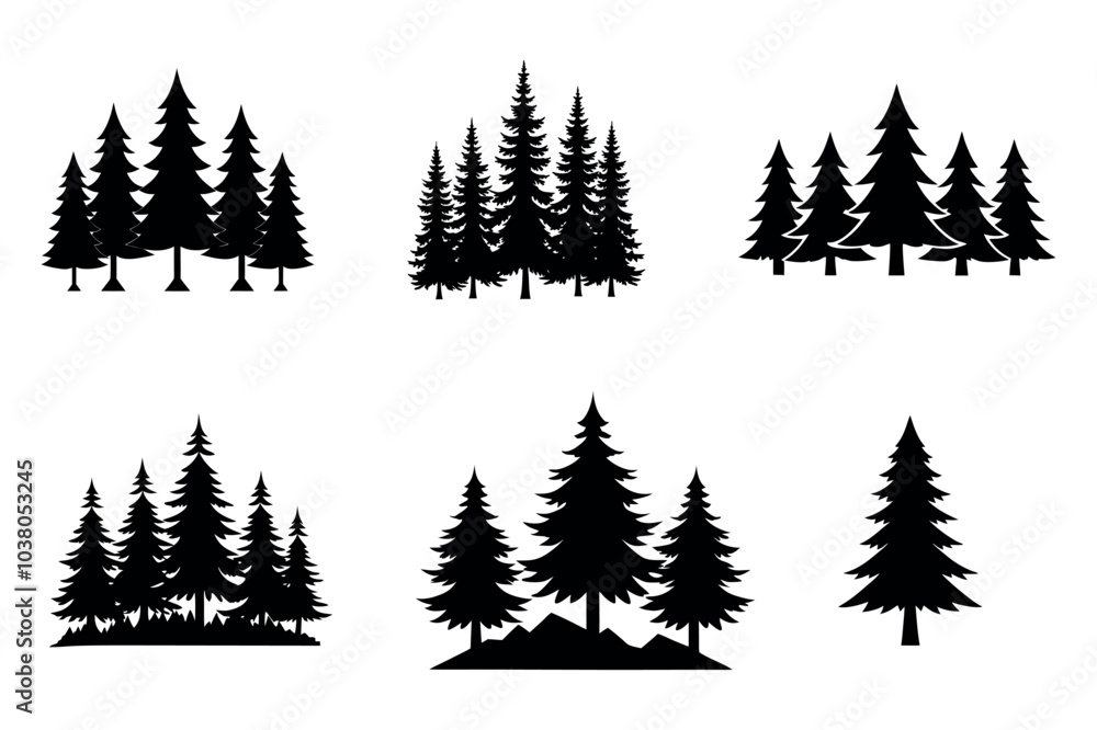 Fototapeta premium pine tree forest silhouette. pine tree landscape - Forest tree silhouettes collection
