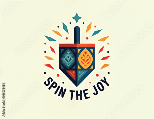 a poster that says spin the joy with a colorful dreidel and stars with other hanukkah ornaments