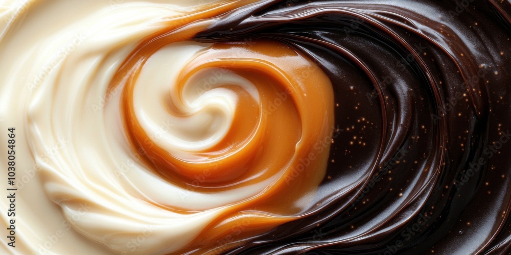 Swirling chocolate and caramel sauce illustration. Swirling chocolate and caramel sauce illustration.