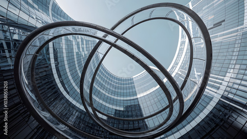 Abstract rings of data wrapping around an axis, symbolizing a circular economy or cyclical market trends. ( Business Concept )