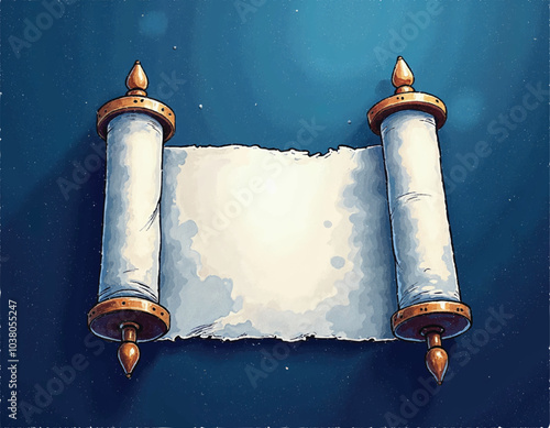 a classic vector drawing of an empty hanukkah torah scroll on a blue background
