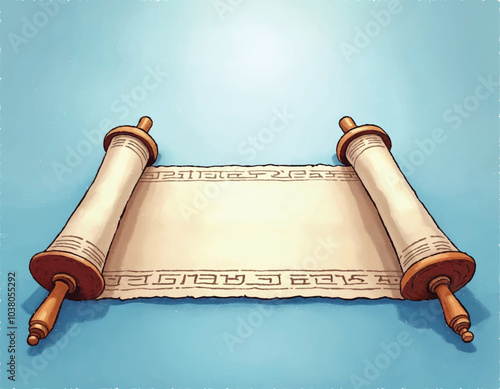 vector of a gold and white piece of wood on empty torah scroll on a blue background