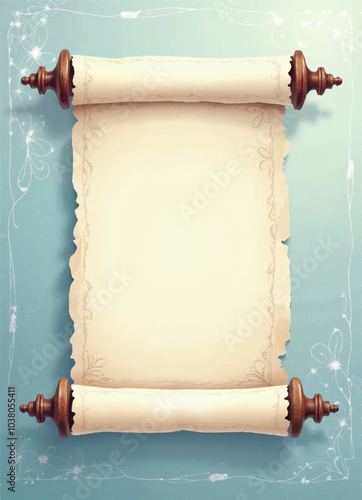 a vector of an empty white sheet in hanukkah torah scroll on a blue background