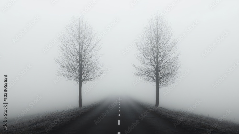 Obraz premium A path leading into a dense fog, symbolizing emotional detachment and the uncertainty of mental health struggles