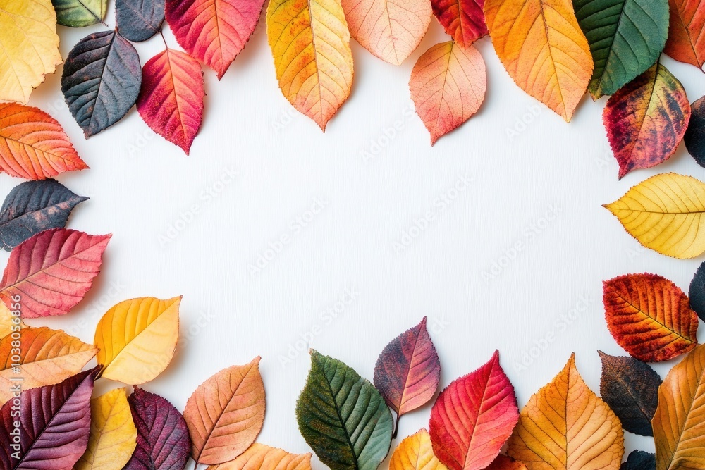 Obraz premium Colorful autumn leaves making a frame on white background