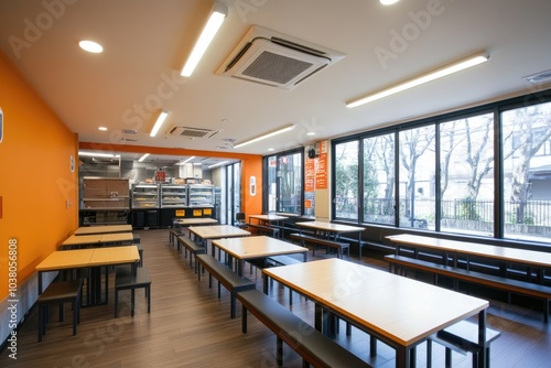 Modern cafeteria interior design with nobody