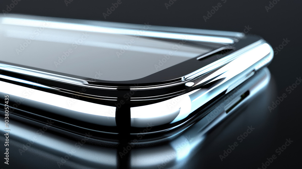 A sleek smartphone design showcasing a glossy edge and modern look, set against a dark background. A sleek smartphone design showcasing a glossy edge and modern look, set against a dark background.