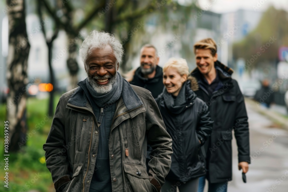 Group of senior people walking in the city. Group of elderly people walking in the city. Group of senior people walking in the city. Group of elderly people walking in the city.