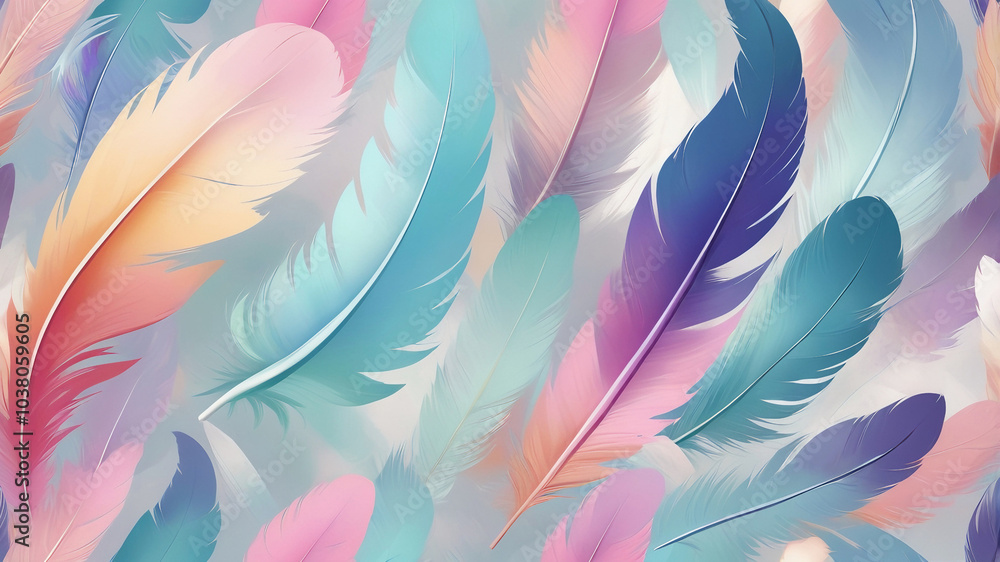 colored feathers, floating in environmen colored feathers, floating in environmen