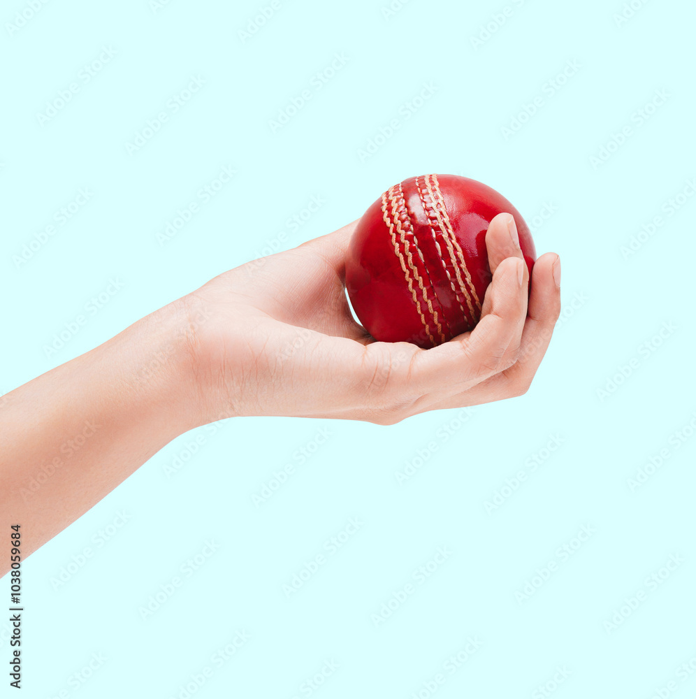Shiny Red Test Match Leather Stitch Cricket Ball In Women Hand Closeup Photo Shiny Red Test Match Leather Stitch Cricket Ball In Women Hand Closeup Photo