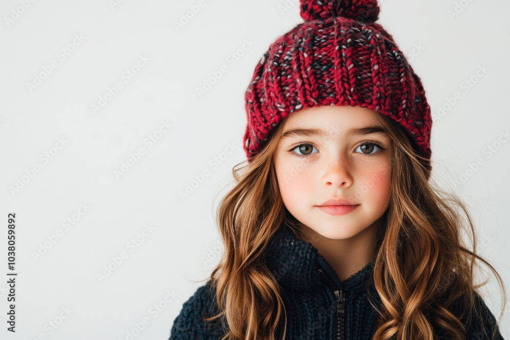 A young child with a serene expression, wearing a red beanie and a dark cozy sweater. The child stands against a light background, emanating warmth and charm. A young child with a serene expression, wearing a red beanie and a dark cozy sweater. The child stands against a light background, emanating warmth and charm.
