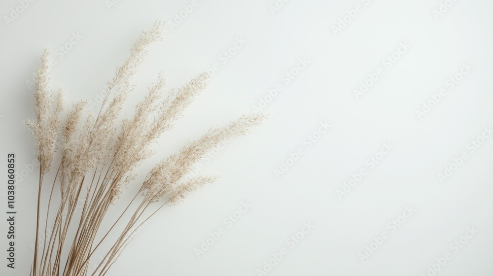 Fototapeta premium A minimalist arrangement of dried grass on a light background, evoking calmness and simplicity.