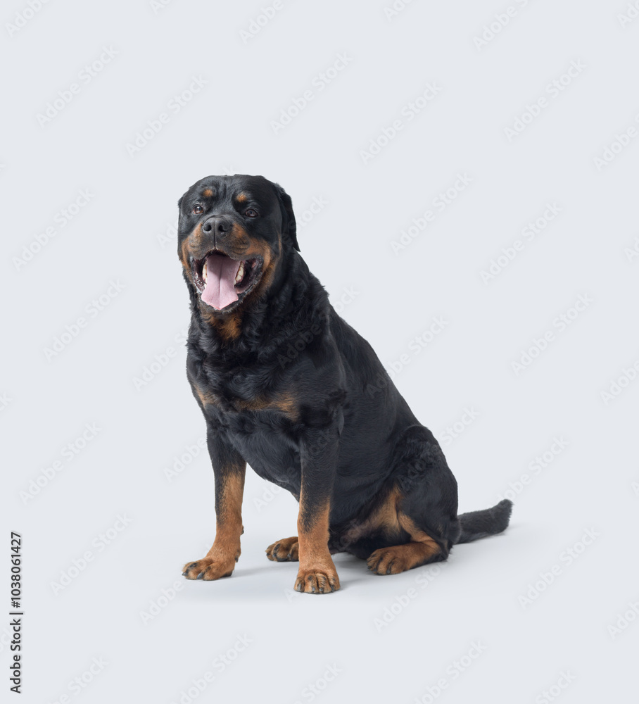 Fototapeta premium Beautiful Rottweiler sitting and looking at camera