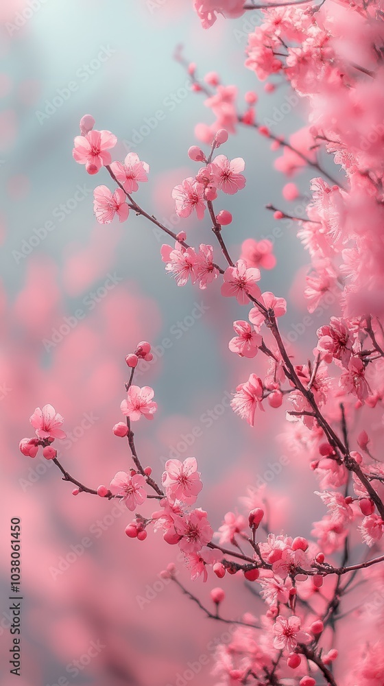 Trees adorned with beautiful pink cherry blossoms create a tranquil atmosphere in a lush garden. The soft petals contrast against the calm background, evoking a sense of peace and the joy of spring’s Trees adorned with beautiful pink cherry blossoms create a tranquil atmosphere in a lush garden. The soft petals contrast against the calm background, evoking a sense of peace and the joy of spring’s