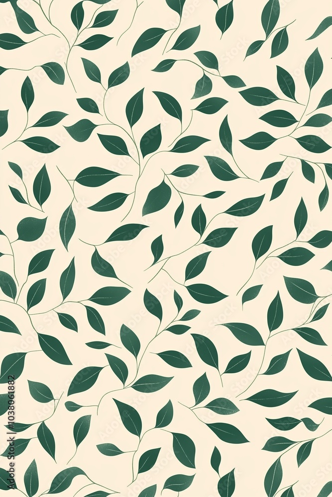 Elegant Pattern of Green Leaves on a Cream Background, Ideal for Interior Design and Home Decor in Modern Spaces Elegant Pattern of Green Leaves on a Cream Background, Ideal for Interior Design and Home Decor in Modern Spaces
