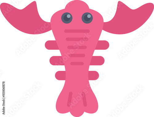 Pink lobster cartoon character looking forward with big eyes, funny graphic for kids