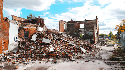  Landscape with a pile of rubble and a broken house